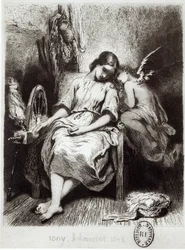A Young Woman Dozing with an Angel, illustration from 